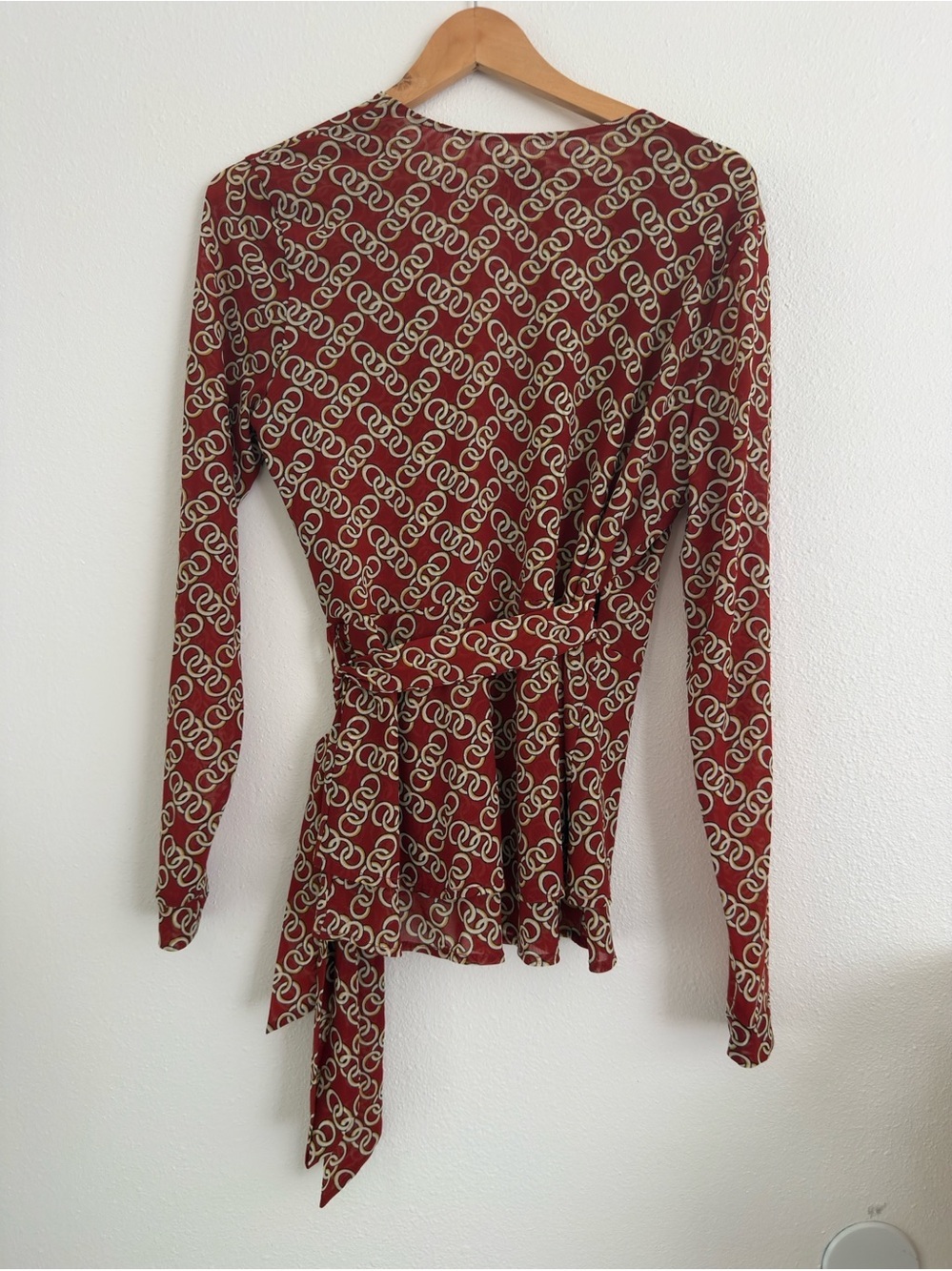Cabi Burgundy Wrap Blouse with Chain Motif - Picture 4 of 8